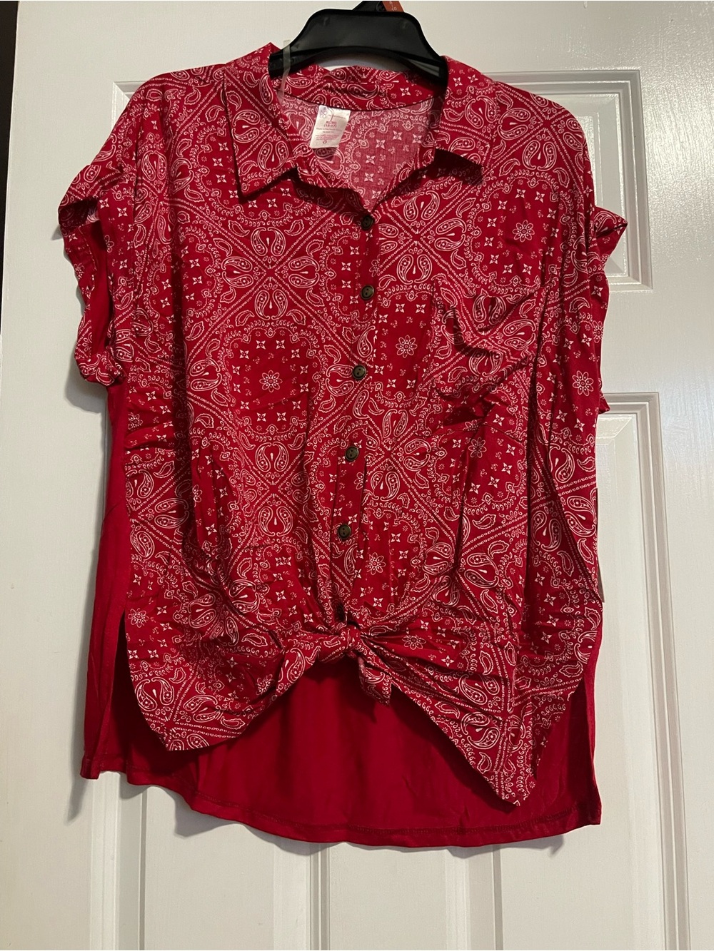 No Boundaries Red Bandana-Print Button Down Shirt